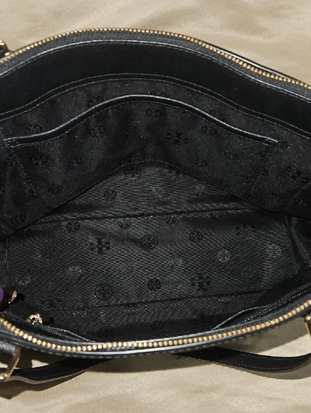 Tory Burch Black Leather Tote with Gold Logo